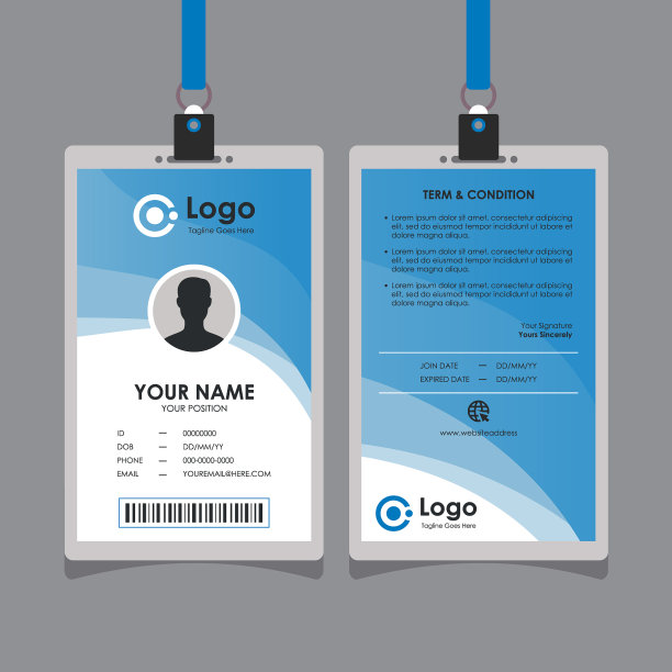 简单抽象的软蓝色波浪身份证设计图片下载