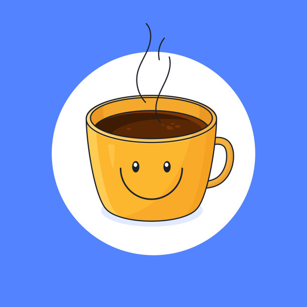 杯子上用微笑表情设计，杯子上用满热咖啡矢量轮廓插图卡通平面设计图片下载
