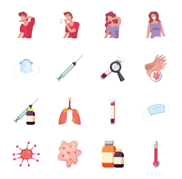 预防covid - 19病毒平面样式图标集图片下载