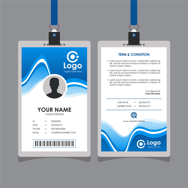 简单抽象的蓝色波形身份证设计图片下载