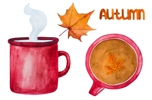 一杯浓香的早晨咖啡，用水彩画的。图片下载