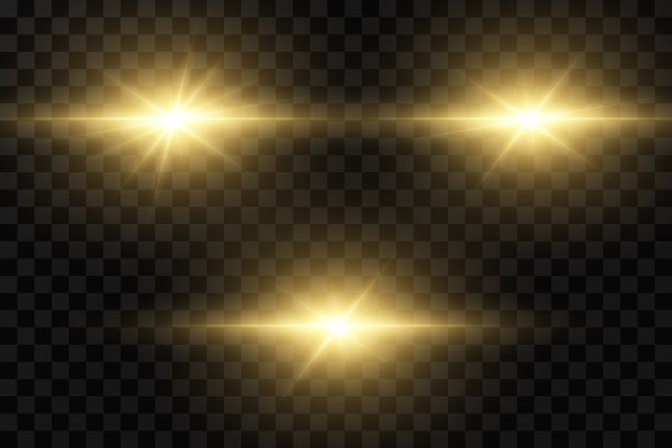 金色的星星孤立在黑色的背景上。效果，眩光，线条，阳光，爆炸，金色的光。矢量插图。集。图片下载