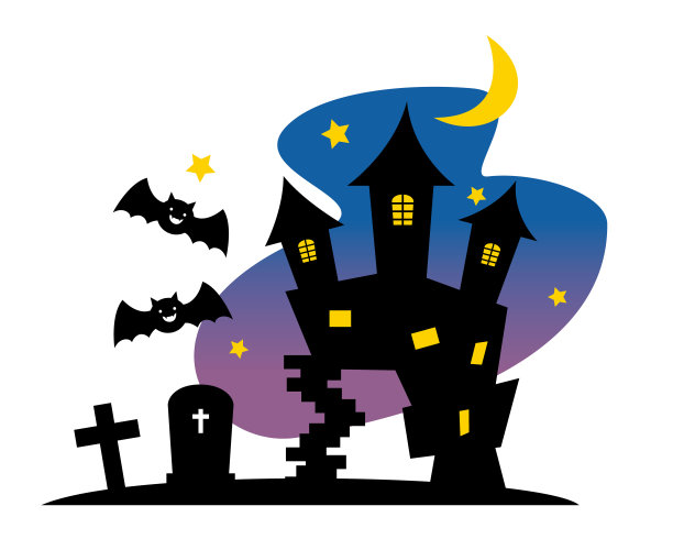 万圣节插画，西式建筑，夜景。图片下载