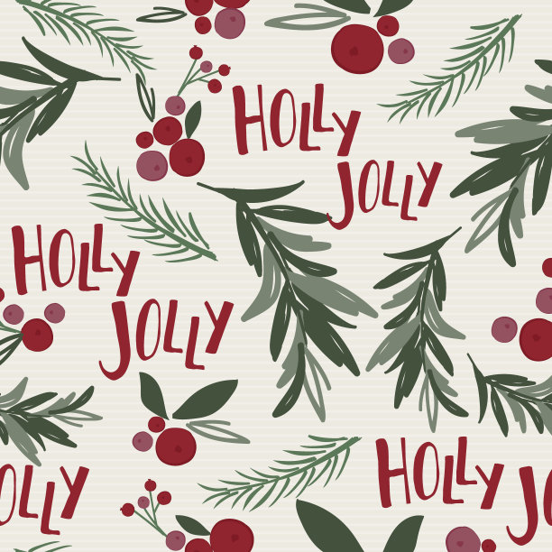 无缝冬青树叶与浆果在白色的背景，圣诞背景与红色和绿色的圣诞树叶，矢量插图图片下载