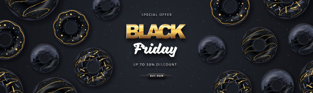 黑色星期五大甩卖海报与黑色甜甜甜圈的黑暗背景图片下载