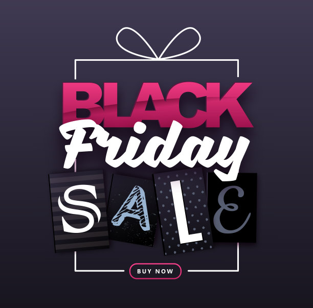 黑色星期五的销售横幅与礼盒剪影在黑色的背景图片下载