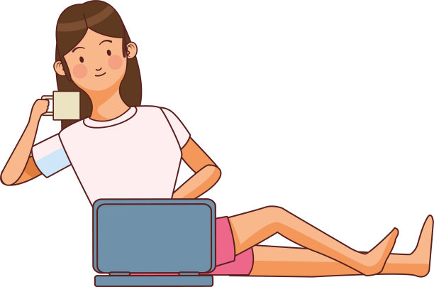 用笔记本电脑工作，喝咖啡的女人图片下载