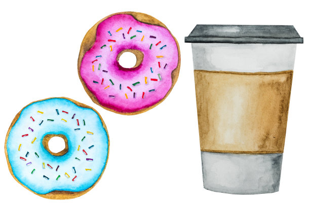 一杯浓香的早晨咖啡，用水彩画的。图片下载