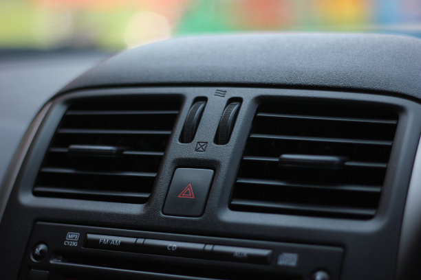 现代汽车内饰与封闭的通风系统孔和空调。概念墙纸的汽车空调和气候控制。图片下载