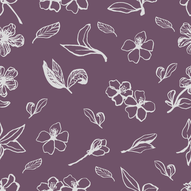 可爱的手绘樱花无缝图案。传统的日本或中国春花水墨风格。涂鸦樱桃。图片下载