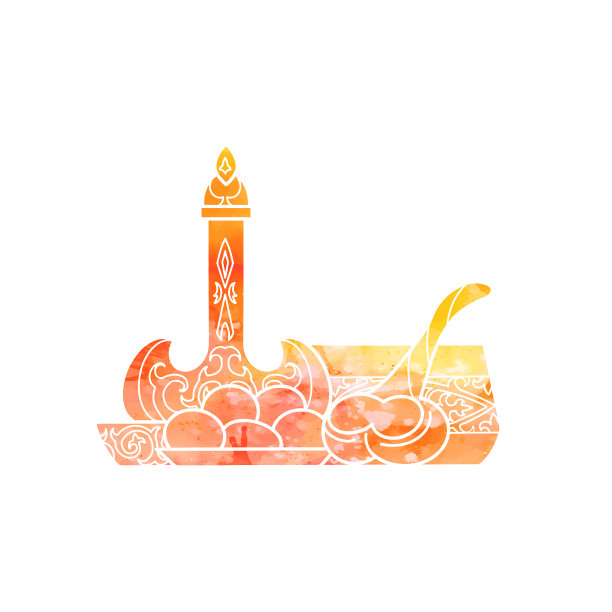 哈萨克族的传统节日美食。包萨克，koumiss和舒巴特。亚洲国家的食物。矢量剪影插图与黄色水彩背景图片下载