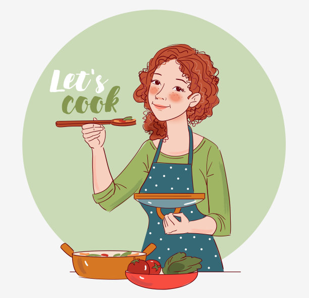 年轻女子在厨房做饭。健康食品的说明。健康的生活方式的概念。在家做饭。准备食物图片下载