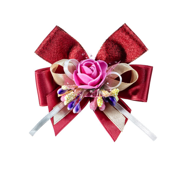 白色背景上带花的红色丝带图片下载