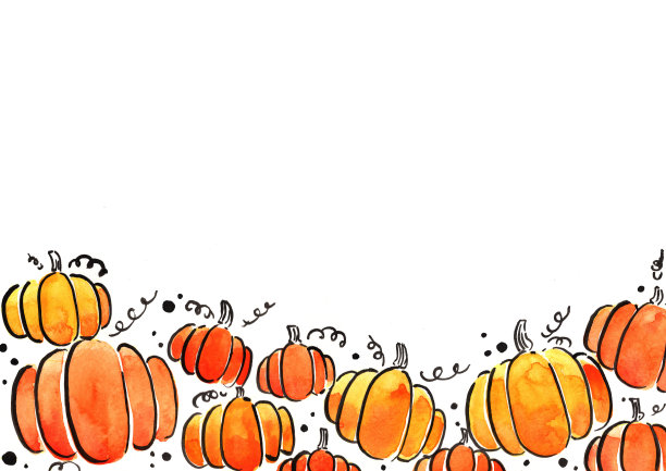 南瓜水彩手画框装饰万圣节和感恩节。图片下载