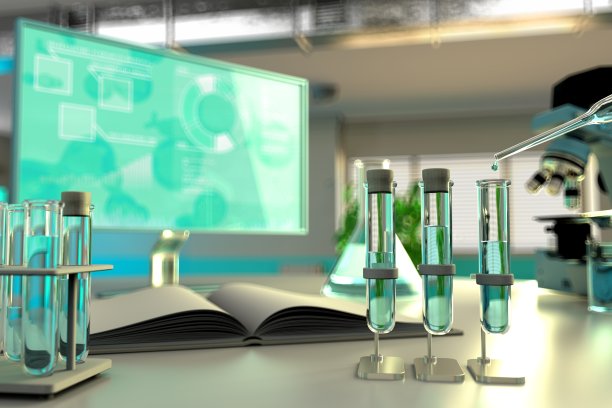 对冠状病毒概念等病毒的饮用水质量测试——污染研究设施中的实验室试管，医学3D插图图片下载