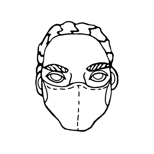 戴医用口罩的人可以防止感染、病毒。以隔离、自我隔离时间和新冠病毒预防为主题手绘黑色涂鸦轮廓图图片下载