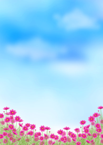 粉红色渐变的宇宙田野和蓝天，秋天的景观，复制空间图片下载