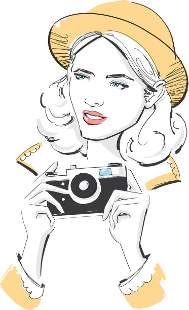 带着老式相机的女时装模特图片下载