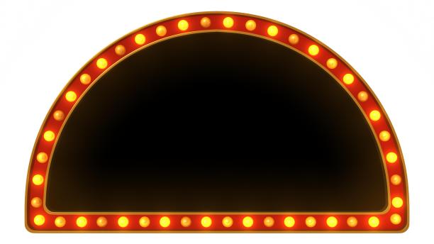 红色marquee金色边框灯板标志复古在白色的背景。三维渲染图片下载