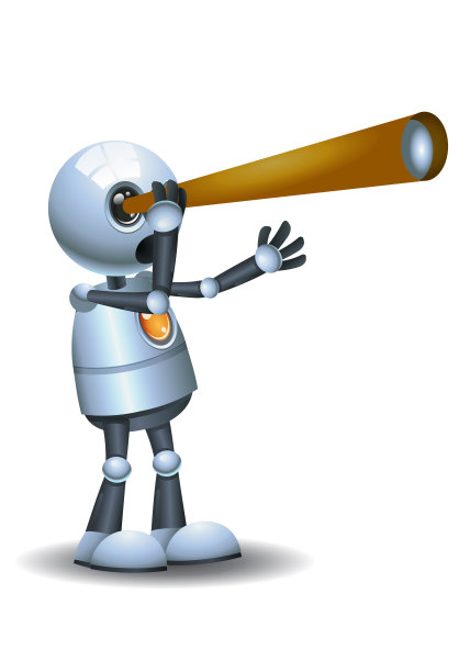 用望远镜观察的小机器人的3d插图图片下载