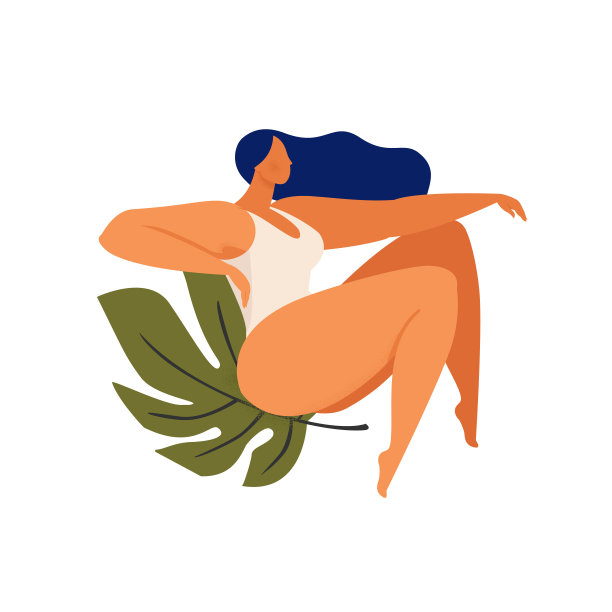 女性的概念插图与美丽的坐在怪物的叶子。国际妇女节。平面风格矢量设计矢量。图片下载