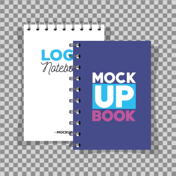 企业身份品牌模型，模型与笔记本的封面黑色和紫色颜色图片下载