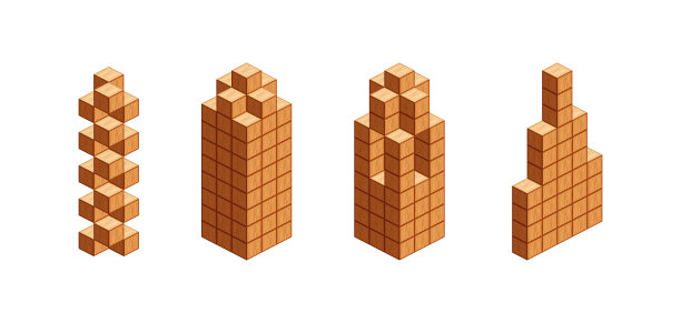 等距木块适合儿童学习，塔式木块样品不同隔离在白色上，三维木块适合学龄前儿童逻辑计数，块状木块适合儿童数学游戏图片下载