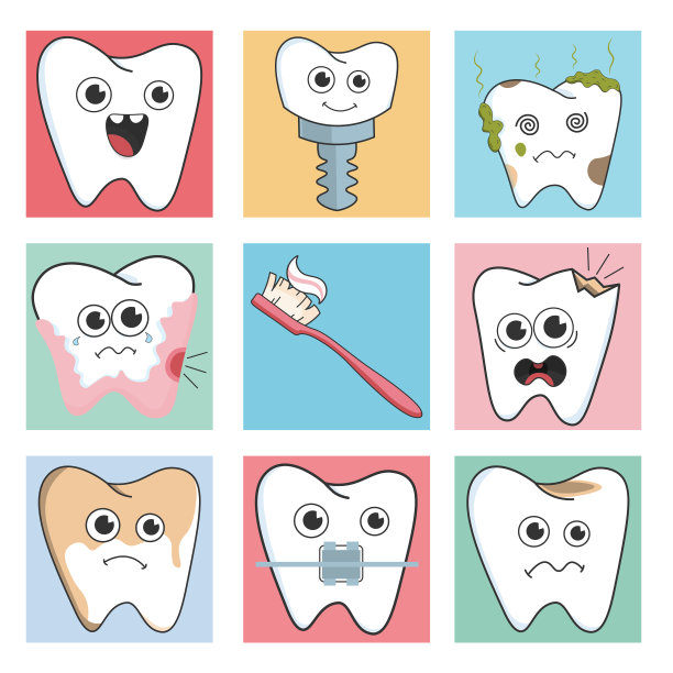 牙齿护理卡，可爱的牙齿字符图片下载