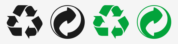 绿点，莫比乌斯循环循环图标设置。矢量符号上的三角形和圆形箭头形状。图片下载