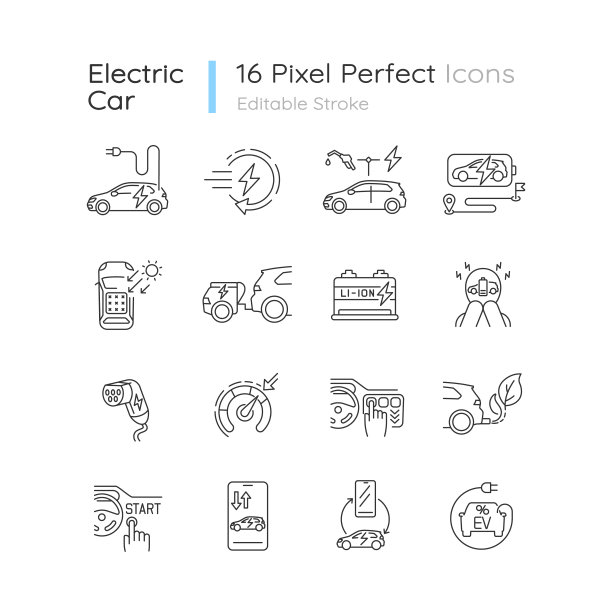 电动汽车线性图标集图片下载