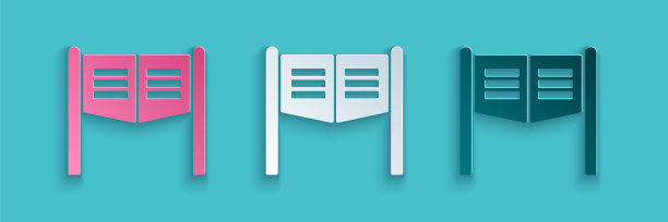 剪纸旧西部摇摆沙龙门图标孤立的蓝色背景。纸艺术风格。矢量图图片下载