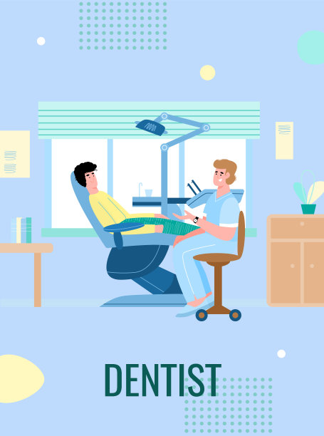矢量平面卡通插图的牙医和病人在医疗牙科椅子图片下载