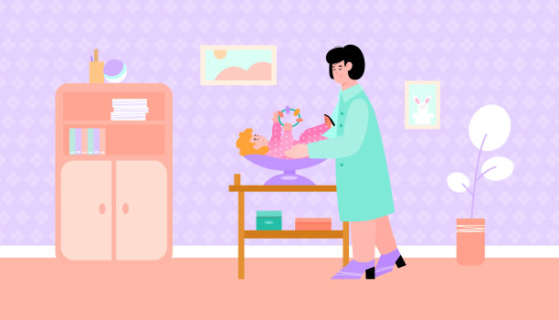 医生儿科医生检查婴儿的矢量卡通平面插图图片下载