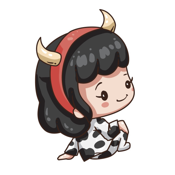 卡通女孩穿着奶牛服装迎接2021年新年。图片下载