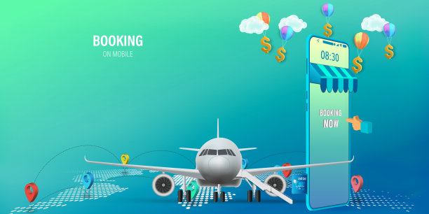 旅游移动应用程序，旅游在线预订的网站或智能手机作为旅行，交通和旅程的概念，矢量插图。图片下载