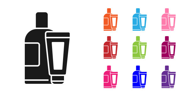 黑色霜或乳液化妆品管图标孤立在白色背景。男士身体护理产品。设置彩色图标。矢量图图片下载