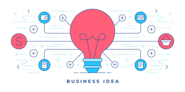 矢量插图的图形线横幅与灯泡和图标为网站提供想法和现代企业图片下载