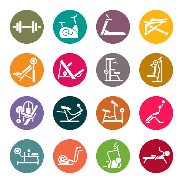 健身器材彩色图标集图片下载