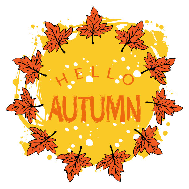 你好秋天手写字。贺卡。图片下载