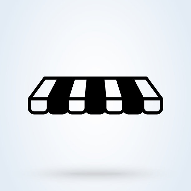 店条纹遮阳篷或店遮阳篷店帐篷矢量插图。icon条纹符号时髦的。图片下载