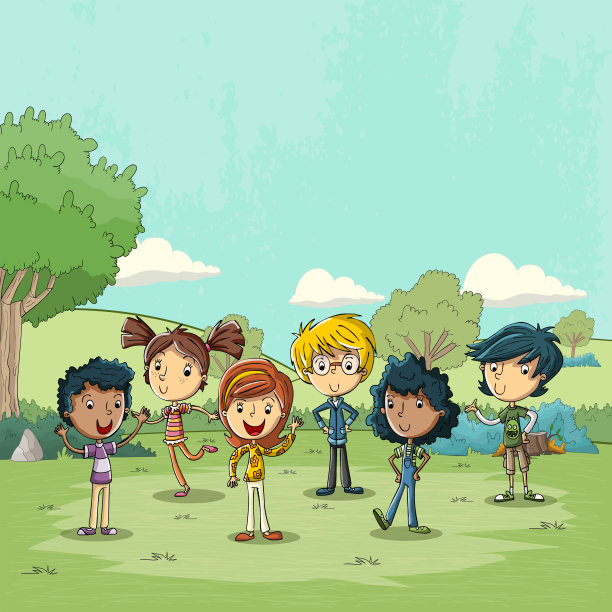 绿地景观带孩子。图片下载