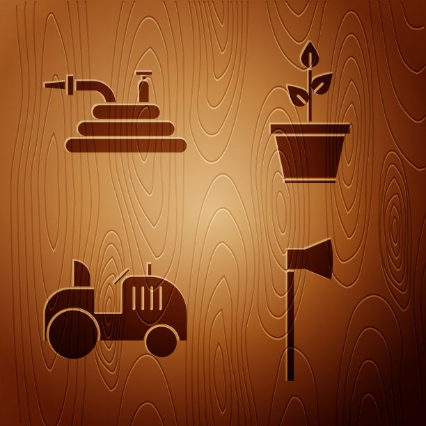 设置木斧花园软管或消防软管拖拉机图片下载