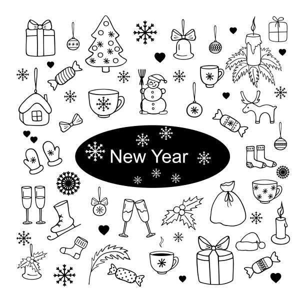 新年和圣诞节的涂鸦元素图片下载