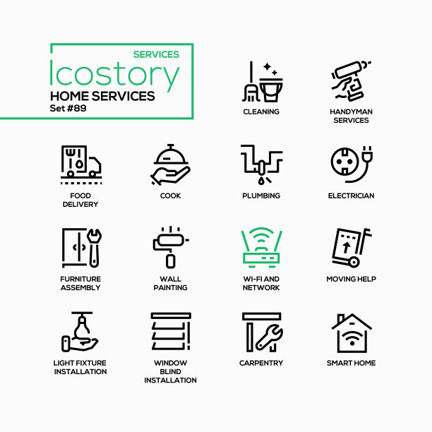 家居服务-向量线设计风格图标集图片下载