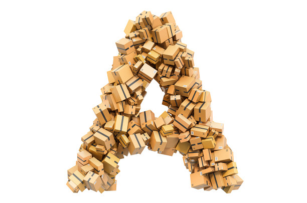 字母A从纸板箱。3D渲染孤立的白色背景图片下载