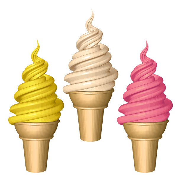 香蕉香草和草莓口味的冰淇淋图片下载