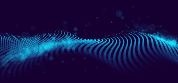 美丽的矢量抽象背景飞行粒子运动，波浪线流动大数据技术和科学主题，三维点阵列流动的运动，纳米技术。图片下载