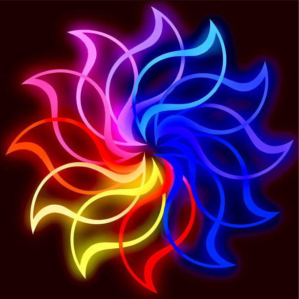 花的插图与发光的彩色花瓣图片下载