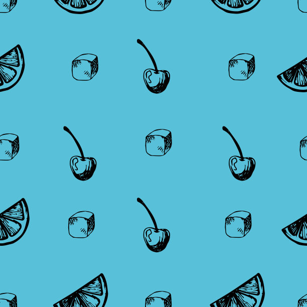 夏季矢量图案与切片橙，樱桃和冰。手绘元素菜单，邀请，度假设计，纺织，总理府。新鲜和美味。图片下载