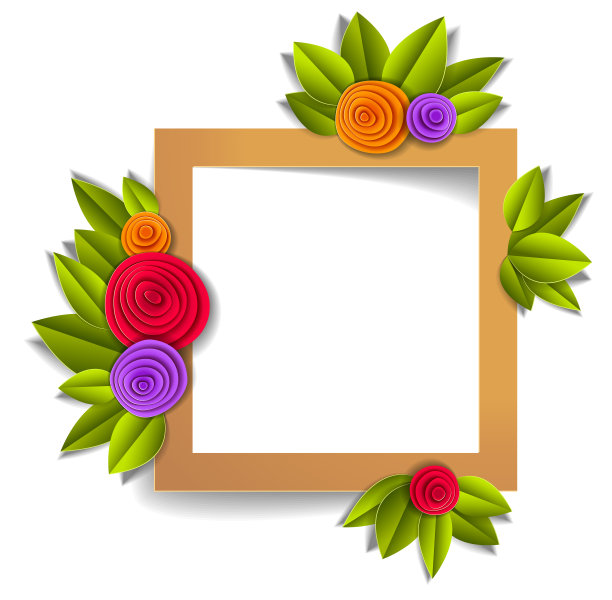 背景与花和叶子剪纸风格，复制空间的文字，矢量花卉插图。婚礼请柬或浪漫贺卡。图片下载